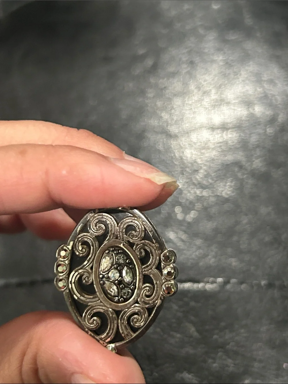 Brighton Mumtaz Silver-Tone Oval Filigree Ring with Clear Stones